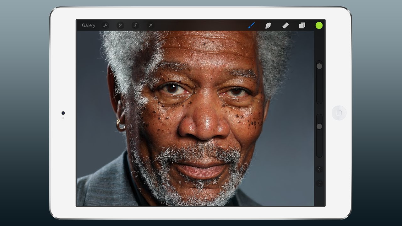 Ein Morgan Freeman Foto auf dem Ipad malen